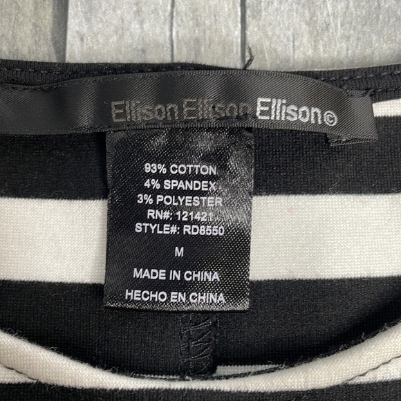 ellison black and white striped midi dress with cutouts at waistline. Size Med - Picture 9 of 10